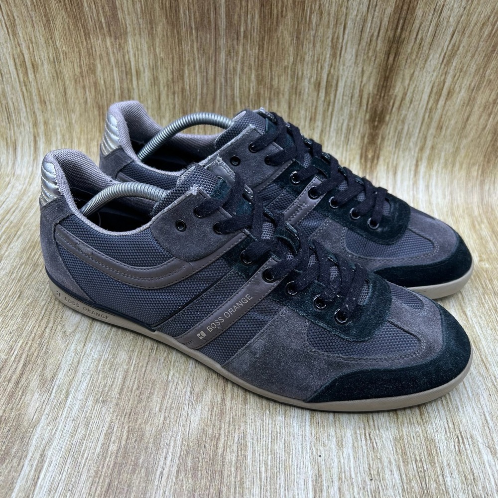 Boss Orange Akeen Low Top Sneakers Men's Size 11 Charcoal Black Suede Leather